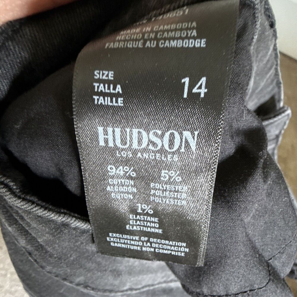 Hudson Women’s Black Dark Wash Denim Straight Jeans Stretch Pockets Size 14 - Picture 14 of 15